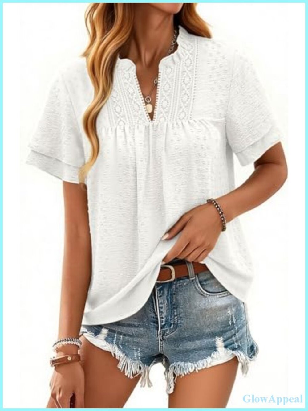 Women's Boho V Neck Ruffle Sleeve Blouse Peasant Top Flowy
